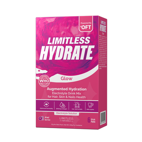 Limitless Hydrate Glow – 6 Sticks – Electrolytes + Vitamin C & Collagen – Hydration for Skin, Hair & Nail Health – Mixed Berries Flavor