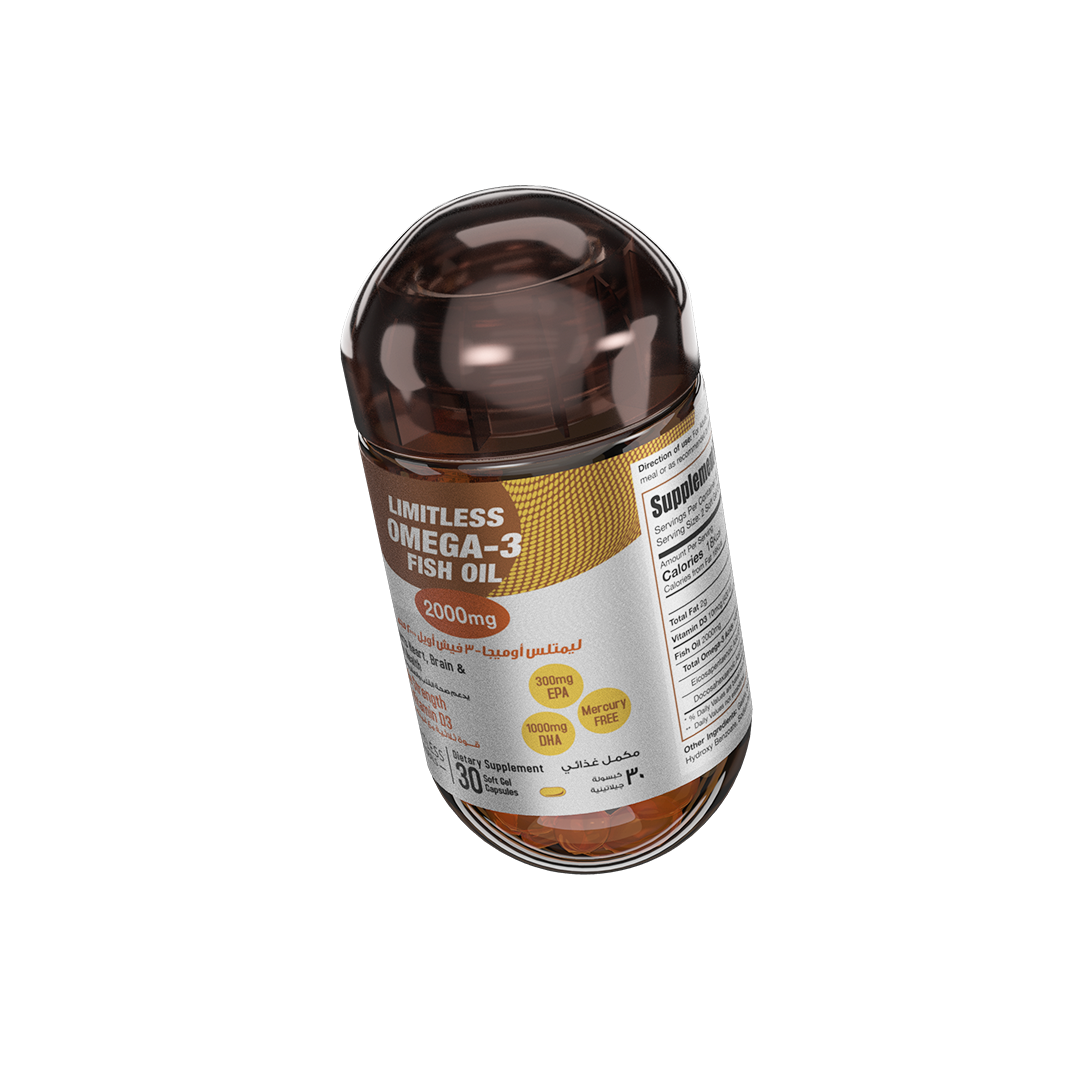 Limitless Omega 3 - Triple Strength Omega 3 Supplement For Enhanced Focus & Brain Health - 30 capsules.