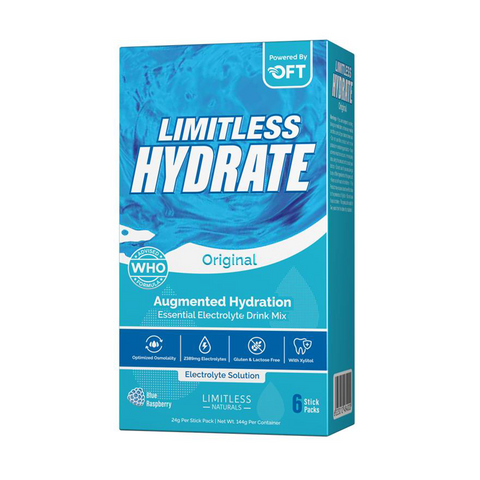 Limitless Hydrate Original – 6 Oral Rehydration Sticks – WHO-Compliant Electrolyte Formula with Osmo-Flow – Blue Raspberry Flavor – With Xylitol