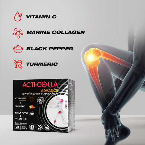 Acti Colla Advance — Marine Collagen 8000 mg with Vitamin C, Turmeric & Black Pepper | Orange Flavor | Joint Pain Relief, Joint Performance & Recovery | 30 Sachets