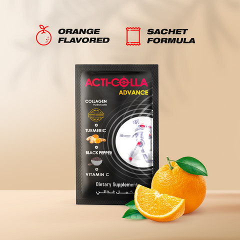 Acti Colla Advance — Marine Collagen 8000 mg with Vitamin C, Turmeric & Black Pepper | Orange Flavor | Joint Pain Relief, Joint Performance & Recovery | 30 Sachets