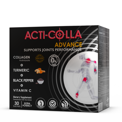Acti Colla Advance — Marine Collagen 8000 mg with Vitamin C, Turmeric & Black Pepper | Orange Flavor | Joint Pain Relief, Joint Performance & Recovery | 30 Sachets