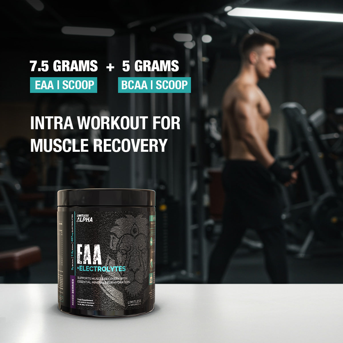 Limitless Alpha EAA + Electrolytes – 296g – 7.5g EAAs & 497mg Electrolytes Per Scoop – 30 Servings – Lemon & Mixed Berries Flavors.