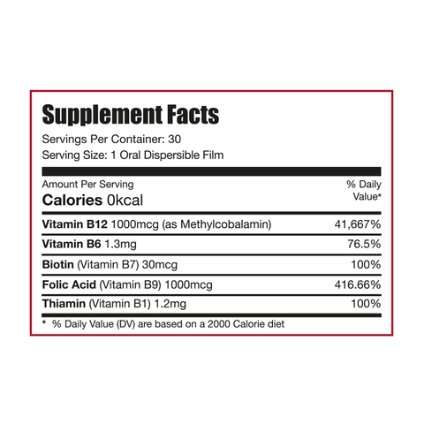 Limitless Vitamin B Complex ODF – 30 Oral Dissolving Films – Methylcobalamin, Folic Acid, B1, B6 & Biotin – Energy & Nervous System Support