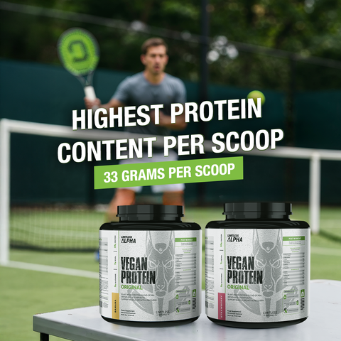 Limitless Alpha Vegan Protein – 2kg – 33g Plant-Based Protein with BCAA & Glutamine – Brown Rice, Pea & Pumpkin – Gluten-Free, Keto & Paleo – 46 Servings, Banana & Strawberry flavors.