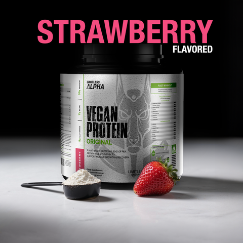 Limitless Alpha Vegan Protein – 2kg – 33g Plant-Based Protein with BCAA & Glutamine – Brown Rice, Pea & Pumpkin – Gluten-Free, Keto & Paleo – 46 Servings, Banana & Strawberry flavors.