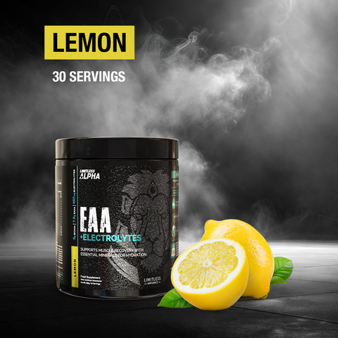 Limitless Alpha EAA + Electrolytes – 296g – 7.5g EAAs & 497mg Electrolytes Per Scoop – 30 Servings – Lemon & Mixed Berries Flavors.