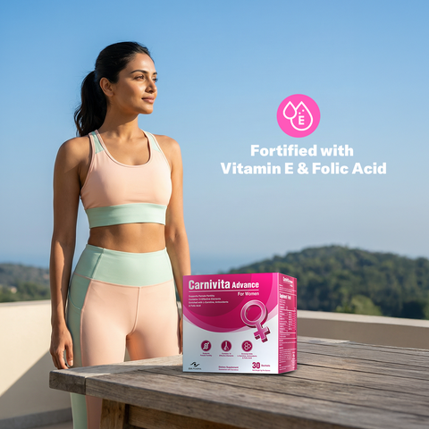 Carnivita Advance for Women – Female Fertility Support Sachets with L-Carnitine, Folic Acid & Antioxidants | Strawberry Flavor
