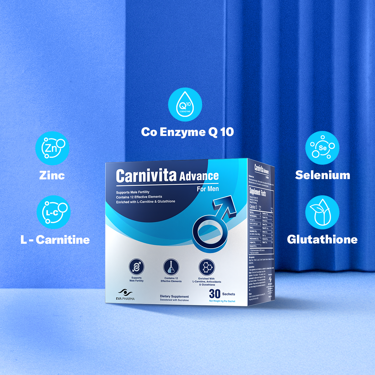 Carnivita Advance For Men - Dietary Supplement For Men's Vitality & Fertility - L Carnitine & Glutathione - 30 Sachets.