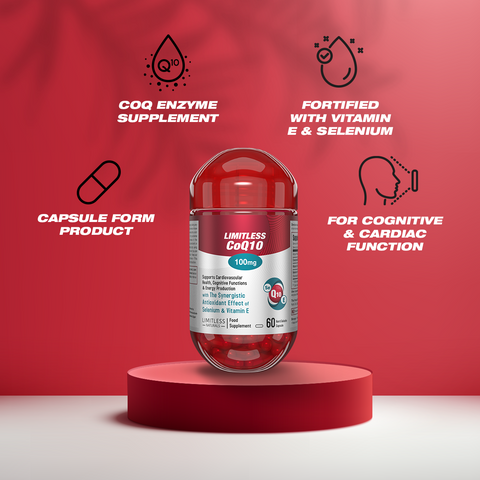 Limitless CoQ 10 - CoQ 10 Enzyme, vitamin E & Selenium - For cognitive, heart health & energy production- 60 capsules.
