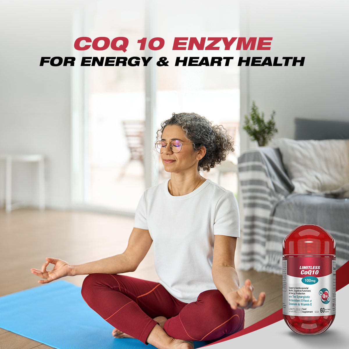 Limitless CoQ 10 - CoQ 10 Enzyme, vitamin E & Selenium - For cognitive, heart health & energy production- 60 capsules.