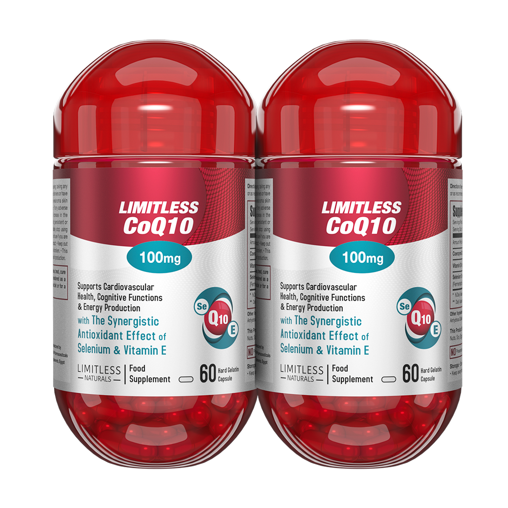 Limitless CoQ 10 - CoQ 10 Enzyme, vitamin E & Selenium - For cognitive, heart health & energy production- 60 capsules. (2 Packs Bundle)
