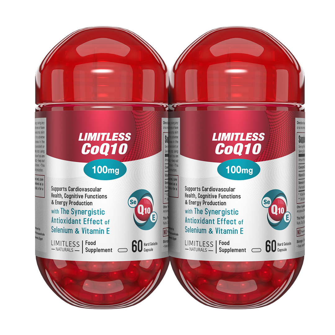 Limitless CoQ 10 - CoQ 10 Enzyme, vitamin E & Selenium - For cognitive, heart health & energy production- 60 capsules. (2 Packs Bundle)