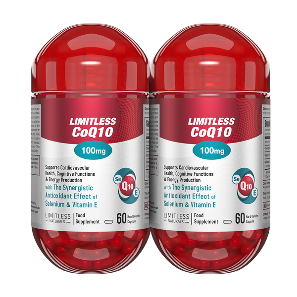 Limitless CoQ 10 - CoQ 10 Enzyme, vitamin E & Selenium - For cognitive, heart health & energy production- 60 capsules. (2 Packs Bundle)