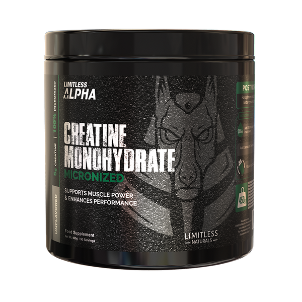 Limitless Alpha Creatine Monohydrate — 5g Creatine per Scoop, post workout for Strength, Power & Muscle Performance - 450g - 90 Servings