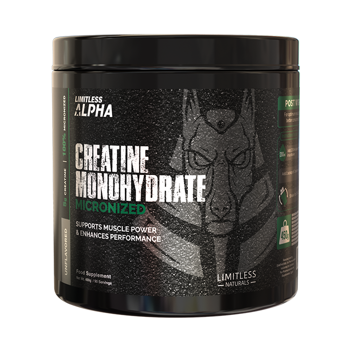 Limitless Alpha Creatine Monohydrate — 5g Creatine per Scoop, post workout for Strength, Power & Muscle Performance - 450g - 90 Servings