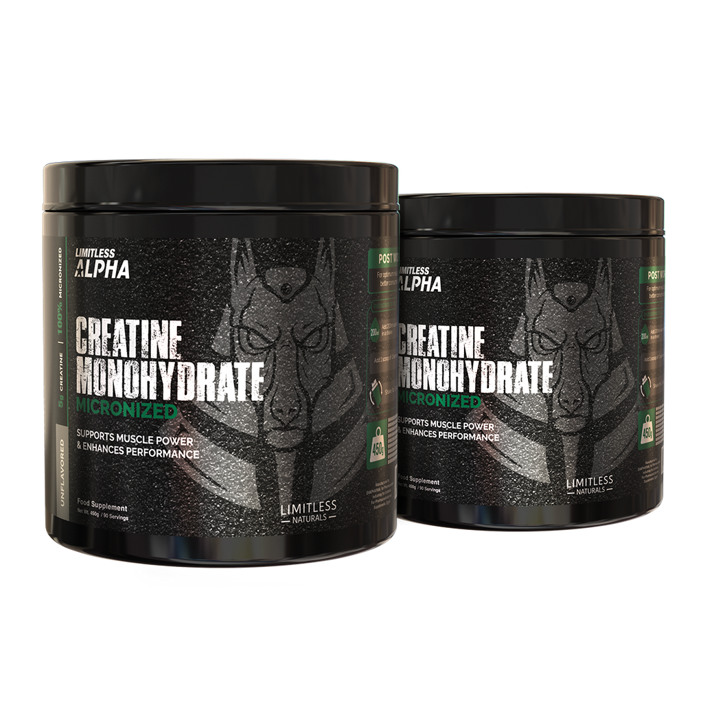 Limitless Alpha Creatine Monohydrate — 5g Creatine per Scoop, post workout for Strength, Power & Muscle Performance - 450g - 90 Servings (2 Packs Bundle)