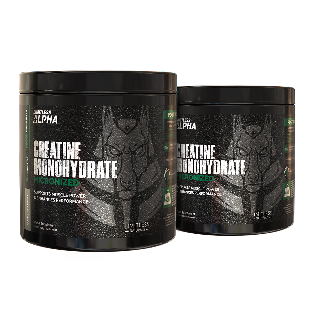 Limitless Alpha Creatine Monohydrate — 5g Creatine per Scoop, post workout for Strength, Power & Muscle Performance - 450g - 90 Servings (2 Packs Bundle)
