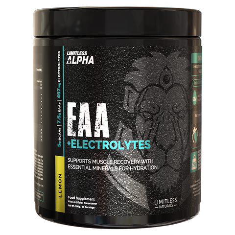 Limitless Alpha EAA + Electrolytes – 296g – 7.5g EAAs & 497mg Electrolytes Per Scoop – 30 Servings – Lemon & Mixed Berries Flavors.