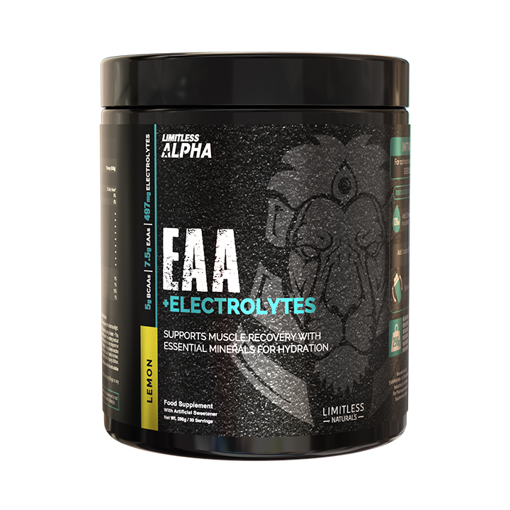 Limitless Alpha EAA + Electrolytes – 296g – 7.5g EAAs & 497mg Electrolytes Per Scoop – 30 Servings – Lemon & Mixed Berries Flavors.