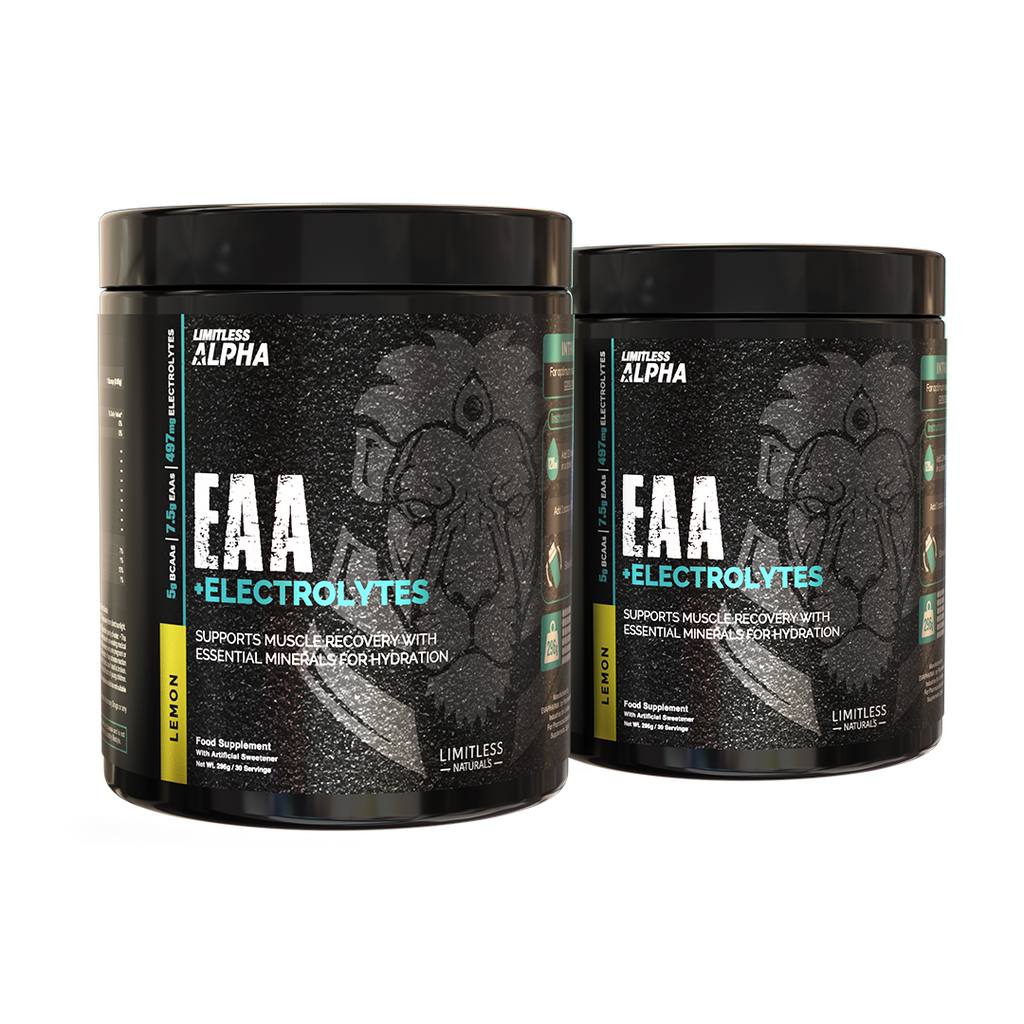 Limitless Alpha EAA + Electrolytes – 296g – 7.5g EAAs & 497mg Electrolytes Per Scoop – 30 Servings – Lemon & Mixed Berries Flavors. (2 Packs Bundle)