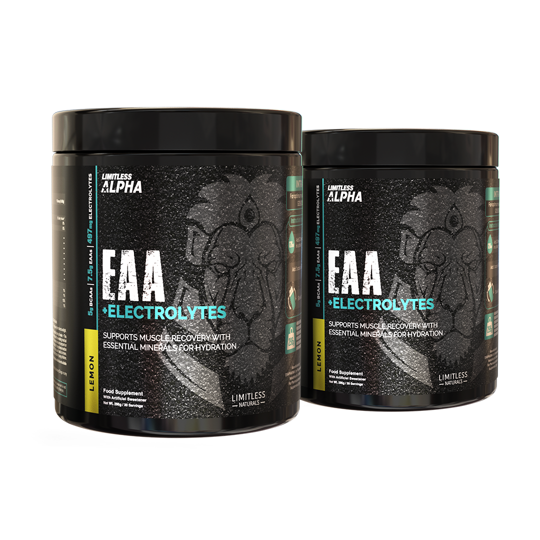 Limitless Alpha EAA + Electrolytes – 296g – 7.5g EAAs & 497mg Electrolytes Per Scoop – 30 Servings – Lemon & Mixed Berries Flavors. (2 Packs Bundle)