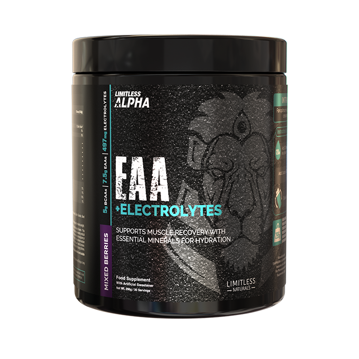 Limitless Alpha EAA + Electrolytes – 296g – 7.5g EAAs & 497mg Electrolytes Per Scoop – 30 Servings – Lemon & Mixed Berries Flavors.