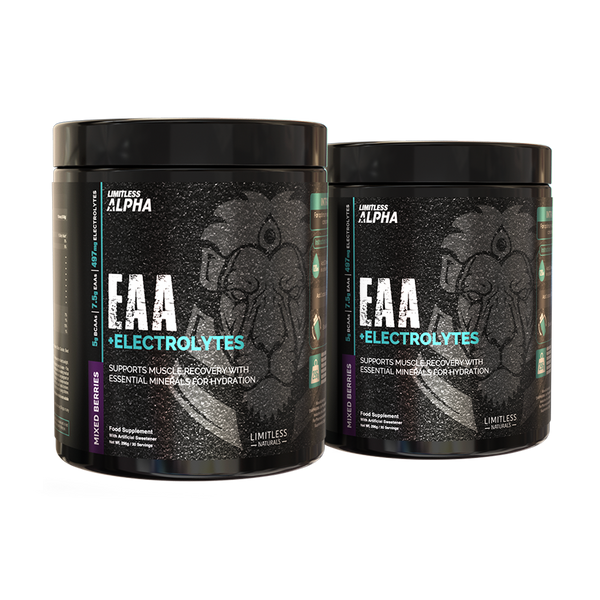 Limitless Alpha EAA + Electrolytes – 296g – 7.5g EAAs & 497mg Electrolytes Per Scoop – 30 Servings – Lemon & Mixed Berries Flavors. (2 Packs Bundle)