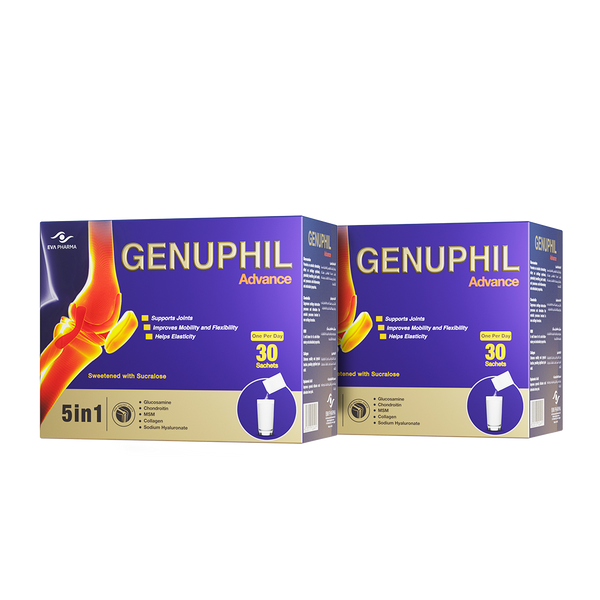 Genuphil Advance - 5 in 1 joint support formula - Glucosamine, Marine Collagen, Chondroitin, MSM & Sodium Hyaluronate - 30 sachets. (2 Packs Bundle)