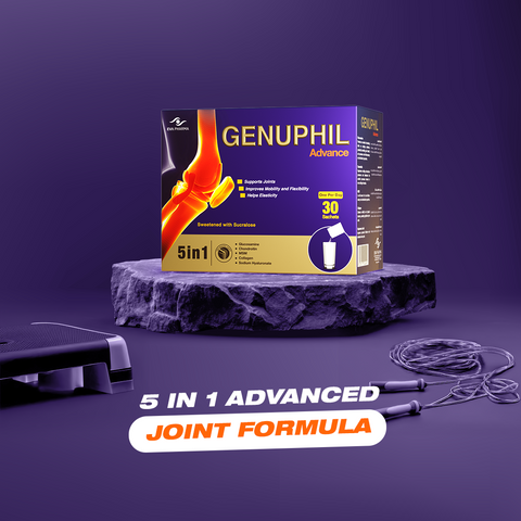 Genuphil Advance - 5 in 1 joint support formula - Glucosamine, Marine Collagen, Chondroitin, MSM & Sodium Hyaluronate - 30 sachets.