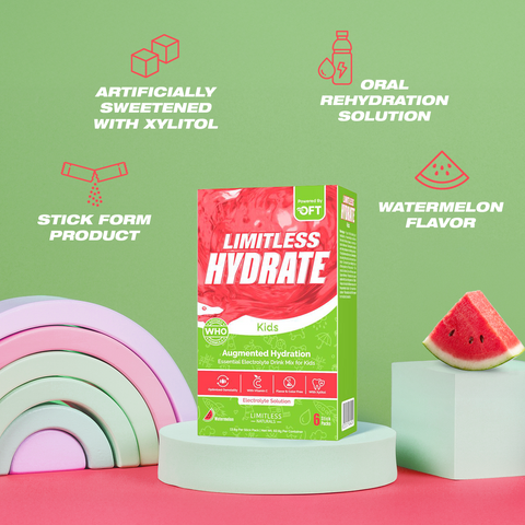 Limitless Hydrate Kids – 6 Sticks – Oral Electrolyte Solution with Xylitol – Watermelon Flavor – For Children Aged 1+