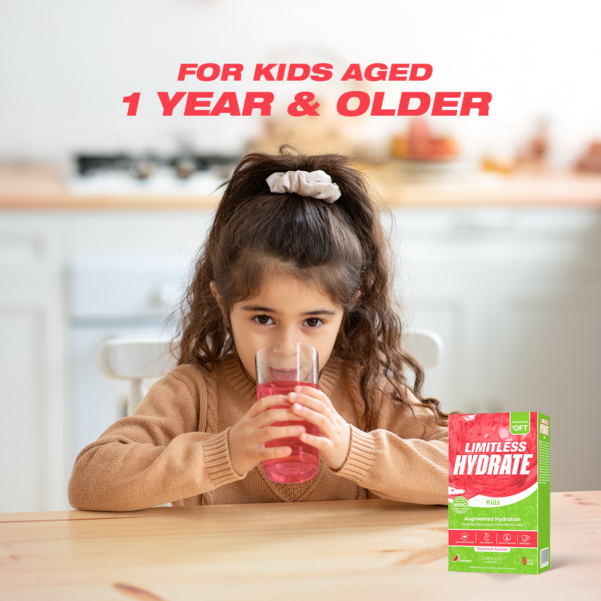 Limitless Hydrate Kids – 6 Sticks – Oral Electrolyte Solution with Xylitol – Watermelon Flavor – For Children Aged 1+