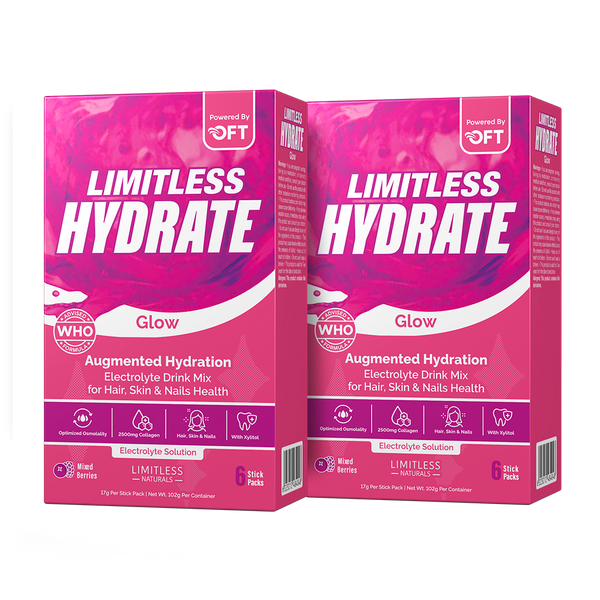 Limitless Hydrate Glow – 6 Sticks – Electrolytes + Vitamin C & Collagen – Hydration for Skin, Hair & Nail Health – Mixed Berries Flavor (2 Packs Bundle)