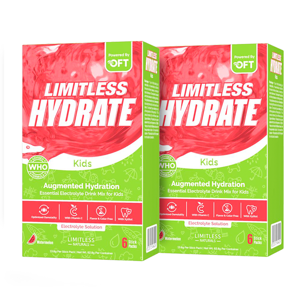 Limitless Hydrate Kids – 6 Sticks – Oral Electrolyte Solution with Xylitol – Watermelon Flavor – For Children Aged 1+ (2 Packs Bundle)