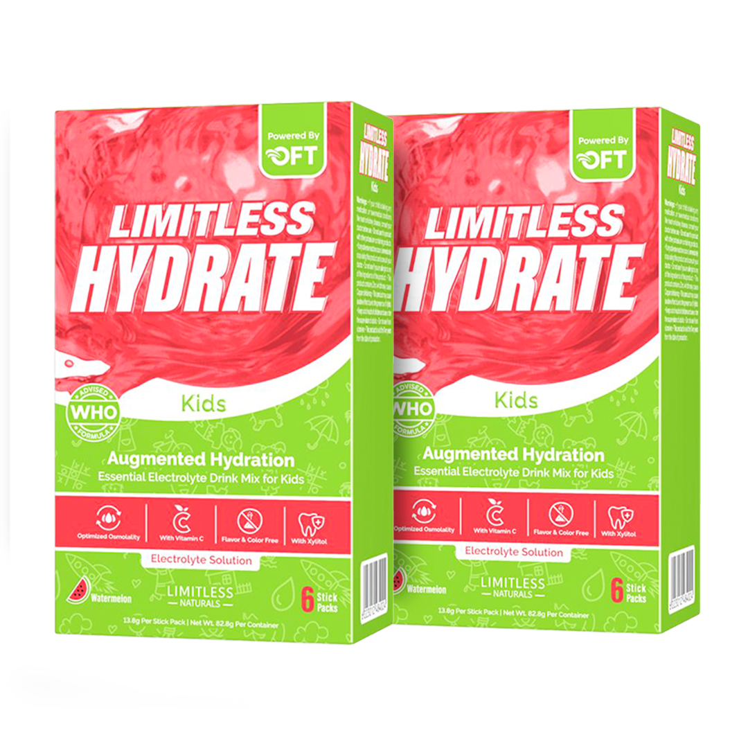 Limitless Hydrate Kids – 6 Sticks – Oral Electrolyte Solution with Xylitol – Watermelon Flavor – For Children Aged 1+ (2 Packs Bundle)