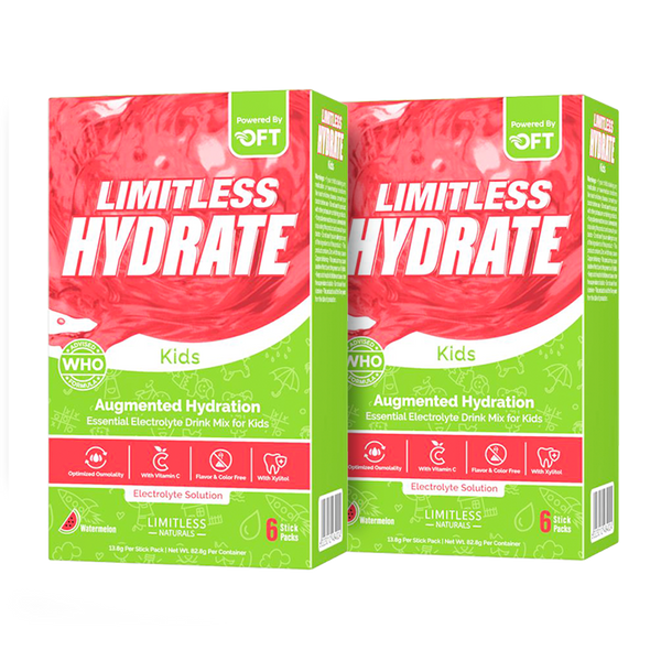 Limitless Hydrate Kids – 6 Sticks – Oral Electrolyte Solution with Xylitol – Watermelon Flavor – For Children Aged 1+ (2 Packs Bundle)