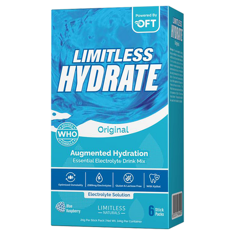 Limitless Hydrate Original – 6 Oral Rehydration Sticks – WHO-Compliant Electrolyte Formula with Osmo-Flow – Blue Raspberry Flavor – With Xylitol