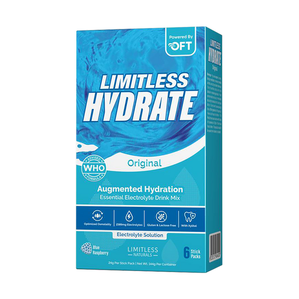 Limitless Hydrate Original – 6 Oral Rehydration Sticks – WHO-Compliant Electrolyte Formula with Osmo-Flow – Blue Raspberry Flavor – With Xylitol