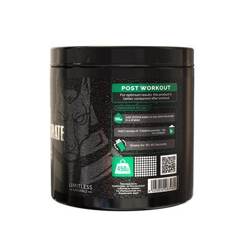 Limitless Alpha Creatine Monohydrate — 5g Creatine per Scoop, post workout for Strength, Power & Muscle Performance - 450g - 90 Servings