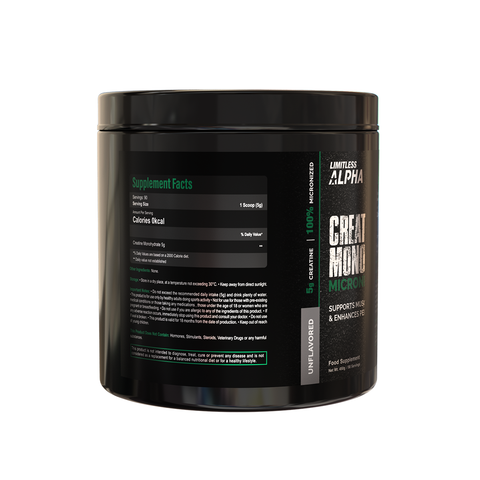 Limitless Alpha Creatine Monohydrate — 5g Creatine per Scoop, post workout for Strength, Power & Muscle Performance - 450g - 90 Servings