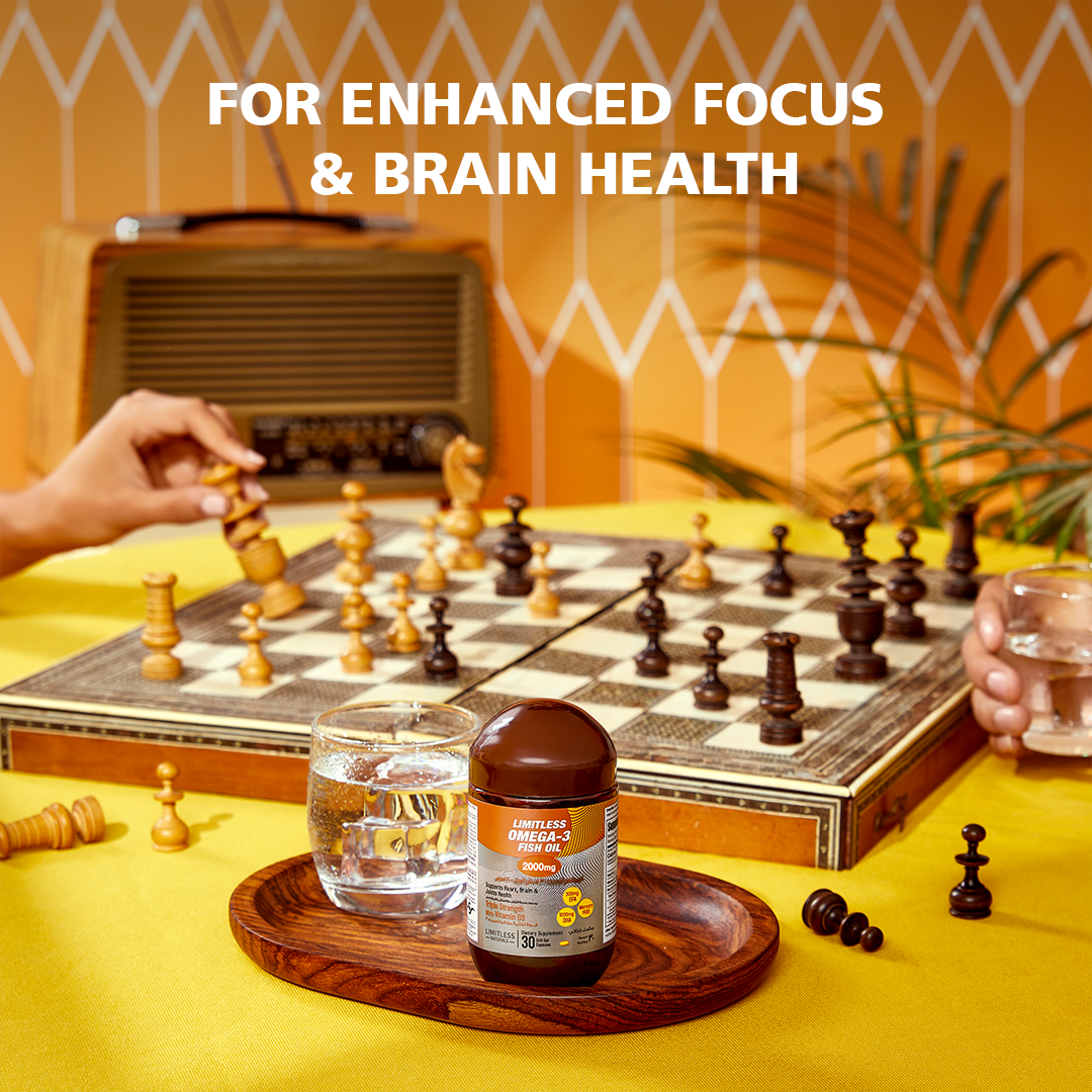 Limitless Omega 3 - Triple Strength Omega 3 Supplement For Enhanced Focus & Brain Health - 30 capsules.