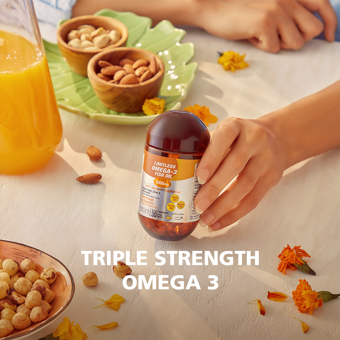 Limitless Omega 3 - Triple Strength Omega 3 Supplement For Enhanced Focus & Brain Health - 30 capsules.