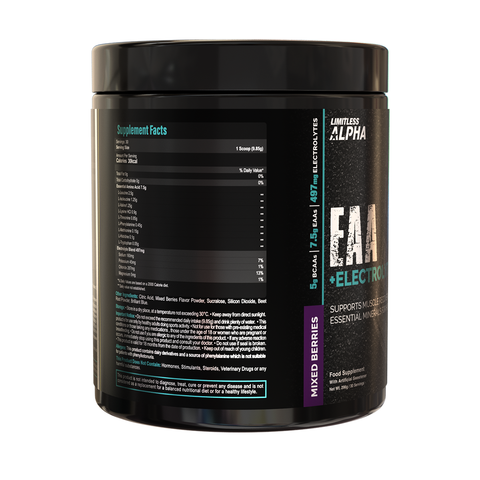 Limitless Alpha EAA + Electrolytes – 296g – 7.5g EAAs & 497mg Electrolytes Per Scoop – 30 Servings – Lemon & Mixed Berries Flavors.