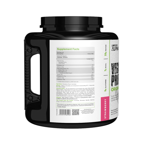 Limitless Alpha Vegan Protein – 2kg – 33g Plant-Based Protein with BCAA & Glutamine – Brown Rice, Pea & Pumpkin – Gluten-Free, Keto & Paleo – 46 Servings, Banana & Strawberry flavors.