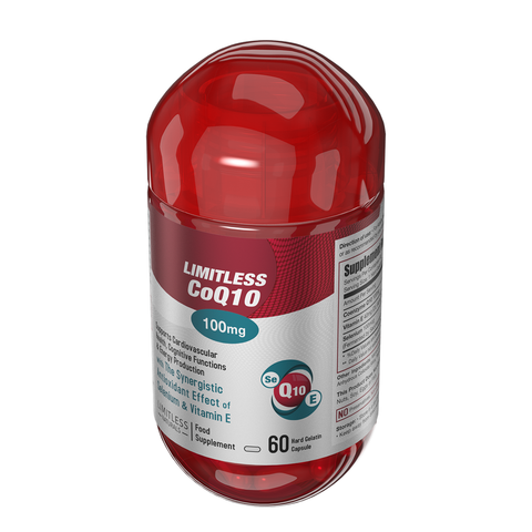 Limitless CoQ 10 - CoQ 10 Enzyme, vitamin E & Selenium - For cognitive, heart health & energy production- 60 capsules.