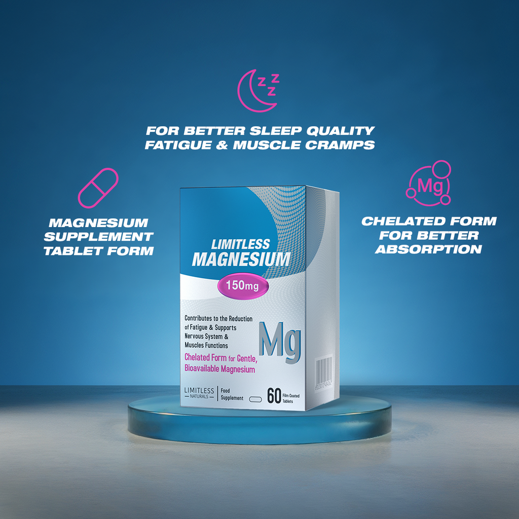 Limitless Magnesium – 150mg Chelated Magnesium – 60 Tablets – Sleep Quality, Muscle Function & Nervous system Support