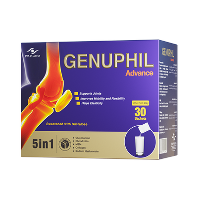 Genuphil Advance - 5 in 1 joint support formula - Glucosamine, Marine Collagen, Chondroitin, MSM & Sodium Hyaluronate - 30 sachets.