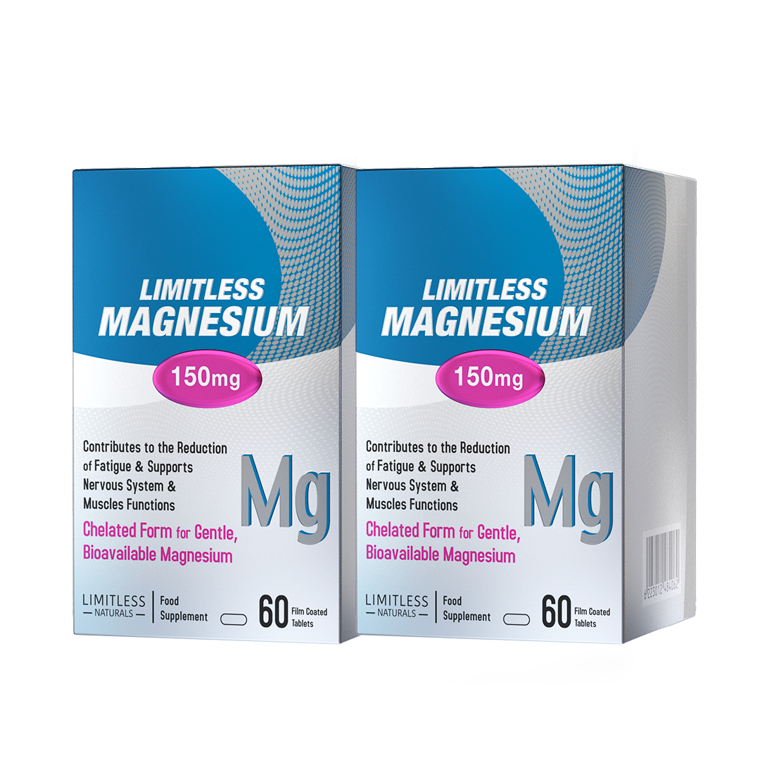 Limitless Magnesium – 150mg Chelated Magnesium – 60 Tablets – Sleep Quality, Muscle Function & Nervous system Support (2 Packs Bundle)