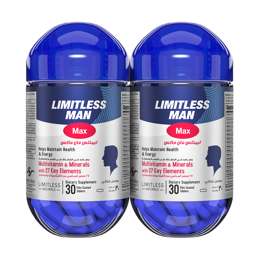 Limitless Man Max Multivitamin for Men -  For Sustained Energy & Men's Wellbeing 30 & 60-Tablets. (2 Packs Bundle)