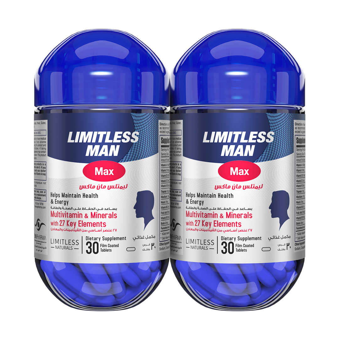Limitless Man Max Multivitamin for Men -  For Sustained Energy & Men's Wellbeing 30 & 60-Tablets. (2 Packs Bundle)